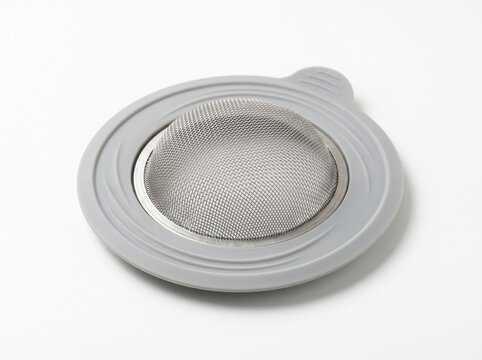 Gray Tea Strainer with Mesh Design and Circular Base for Kitchen Use and Food Preparation