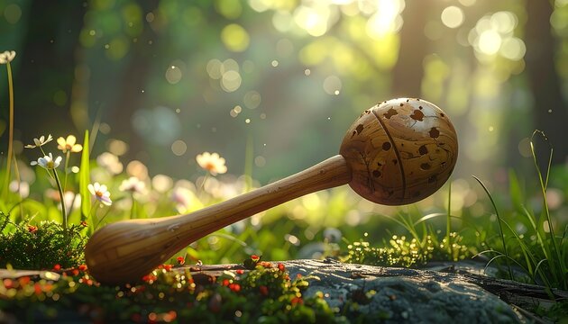Wooden rattle on moss