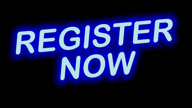 Interactive Blue Neon Button 'REGISTER NOW' with Continuous Loop and Clear Background, Perfect for Website Signup Pages