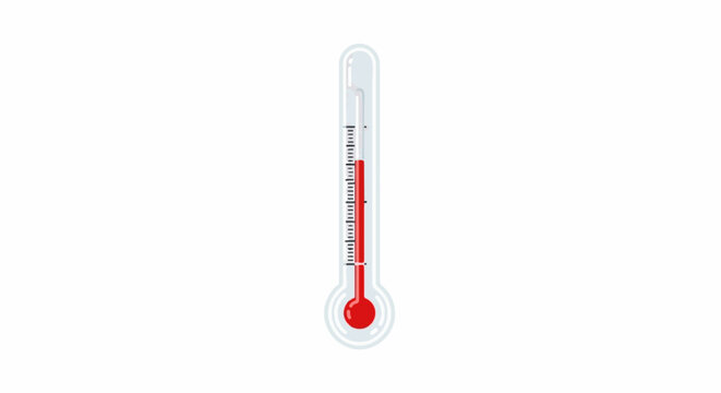A simple glass thermometer with red liquid shows a moderate temperature reading