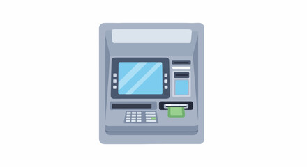 Naklejka premium Digital cash dispenser with screen, keypad, and card slot dispensing money