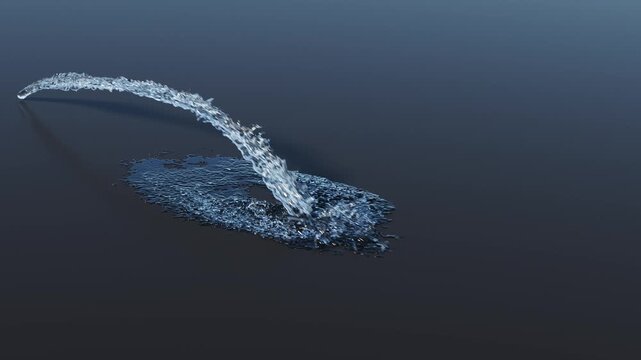 Isolated Arch Fountain with low angle curved jet and variable flow on a reflective ground