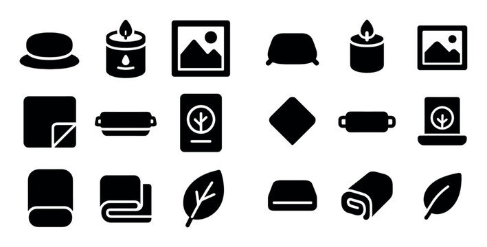 Ecology and nature design icons with leaf, candle and notebook for web presentation in solid style