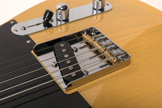 Close-up of Fender telecaster,classic electric guitar, picup,bridge,strings