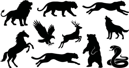 Collection of various animal silhouettes in different poses  wildlife icons set © SAYEDAJANNATUL