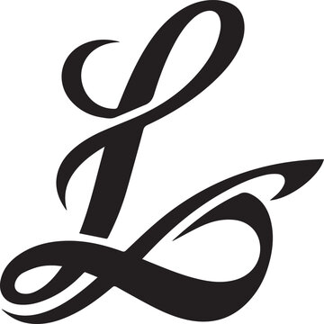 Calligraphic letter l monogram design featuring elegant script strokes and decorative flourishes in black ink style for branding and identity.