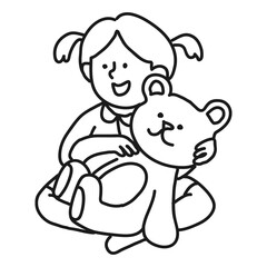Fototapeta premium Png girl & teddy bear sticker, kid, transparent background