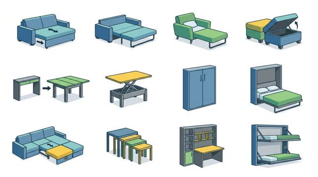 Collection of transformable furniture for small spaces.