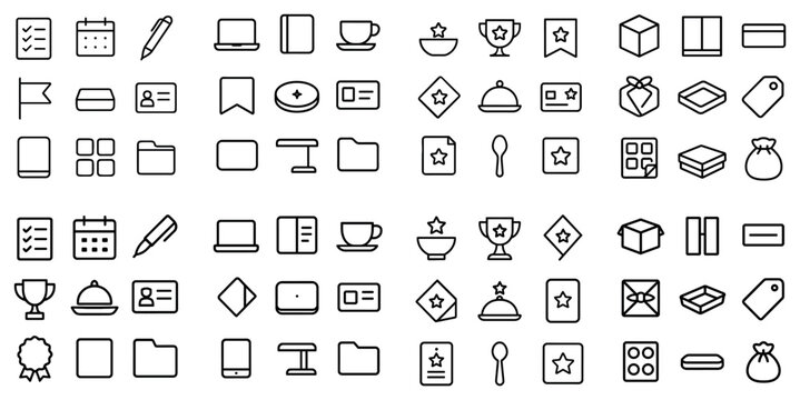 Planning and awards concept icons with calendar, trophy and box for web ui in simple vector art