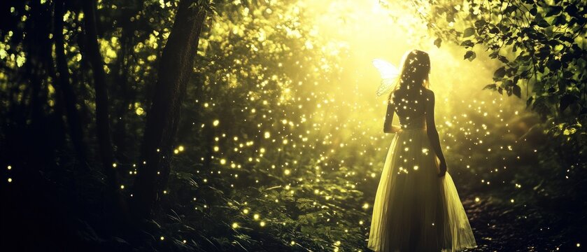 Woman in forest with magic light