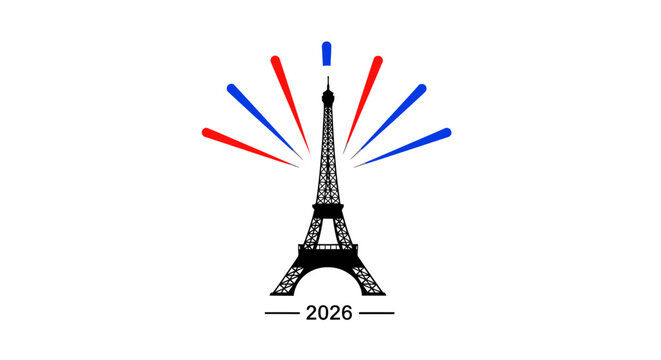 Eiffel Tower logo with colorful rays.
