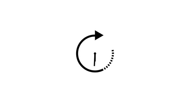 Minimalist clock icon with rotating hands and circular arrow animation on white background symbolizing concept of time management and history playback.