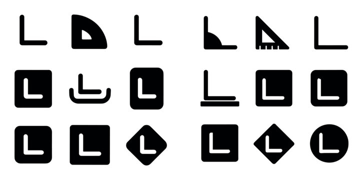Clock and measurement vector icons with triangle, ruler and corner for web dashboard design in solid style