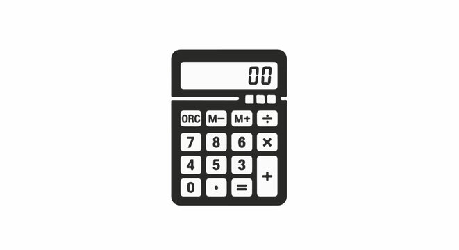 A black and white icon of a simple calculator with numerical keys and a display showing "00
