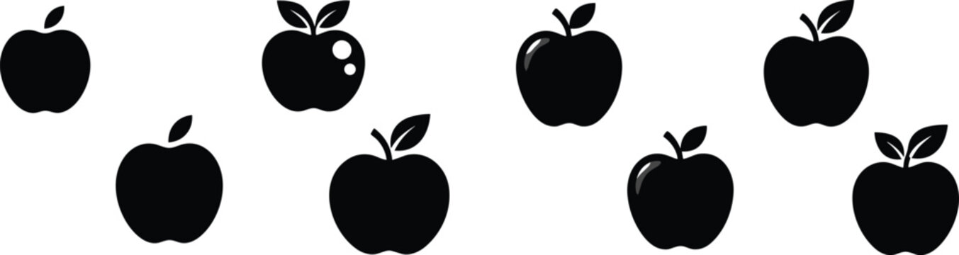 Apple silhouettes in grouped arrangements for food, nutrition, and educational design applications