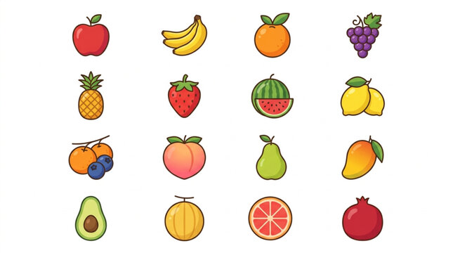 Collection of Fresh Fruit Icons Vector Illustration.