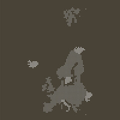 Fototapeta premium Europe Continent Dotted Map Brown Vintage Style with Light Spots on Dark Brown Background Vector