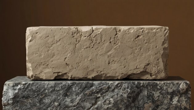 Premium Skincare Advertisement of Dense Grey Bentonite Block on Raw Granite