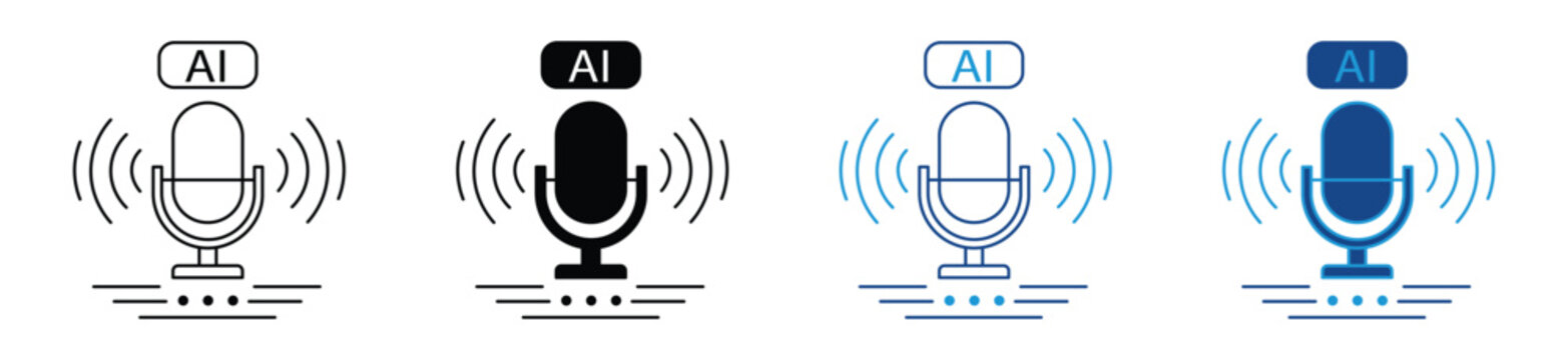 Artificial Intelligence Voice Icon, AI Audio Symbol.  
AI Smart Voice Assistant Microphone Icon Set . Vector Illustration.