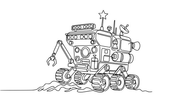 Futuristic Robot Rover on Mars Line Art