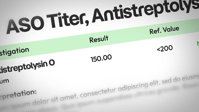 Aso titer blood test report antistreptolysin O levels result, with interpretation 4k animation