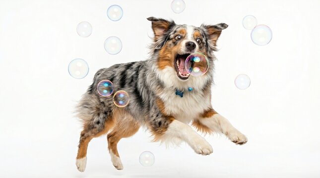 Hilarious Australian Shepherd Chasing Air Bubbles Portrait
