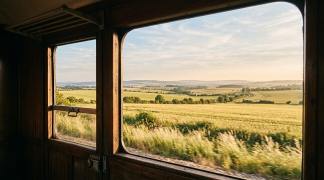 View of Rural Landscape from Train Window