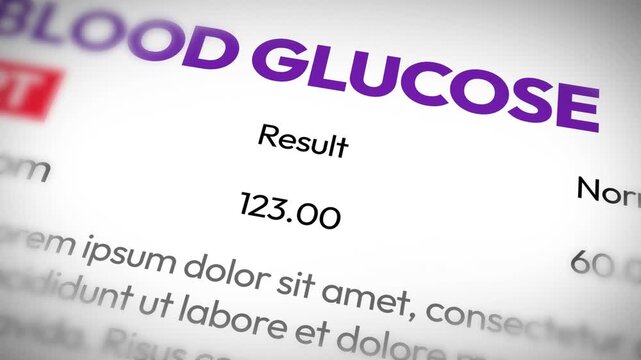 Blood glucose level test, result analysis reading on medical report for health monitoring 4k animation