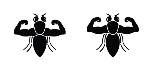 Fototapeta premium Cartoon insects with muscles. Flesh eating screw worm fly. Insect, screw-worm fly or vaker screwworm fly. Cochliomyia macellaria insect. Bodybuilding. their larvae feed on living animal tissue.