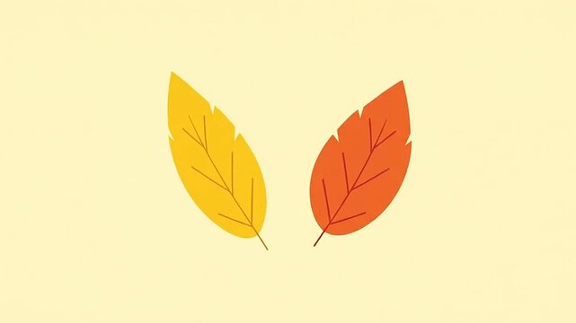 Minimalist flat design of two overlapping autumn leaves.