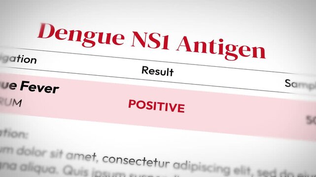 Dengue NS1 antigen test result concept in medical lab diagnosis for fever awareness and prevention, 4k footage 