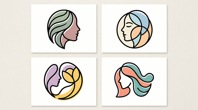 Minimalist women face line art logo collection for beauty, spa, salon and cosmetics branding