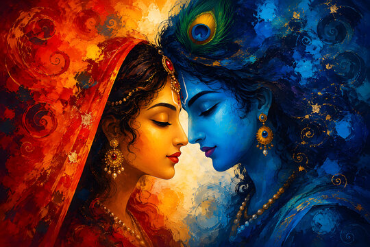 Radha Krishna close up painting hd ai genrated 