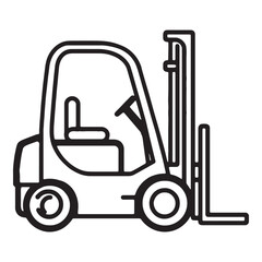 Naklejka premium Minimalist forklift outline icon with raised arms lifting load for warehouse