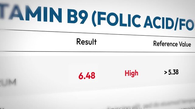 High levels of vitamin B9 folic acid in blood test results 4k animation for health analysis