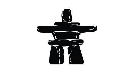 Stacked stone inukshuk figure black silhouette rocks © md