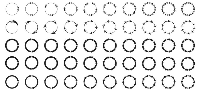 Set of circle arrows. Rotate arrow and spinning loading, Refresh, reload, recycle, loop rotation signs. Circle arrow 1, 2, 3, 4, 5, 6, 7, 8, 9, 10 icon set vector illustration.