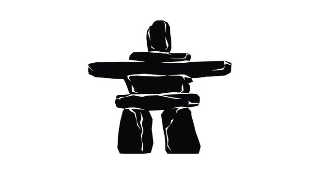 Stacked stone inukshuk figure black silhouette rocks