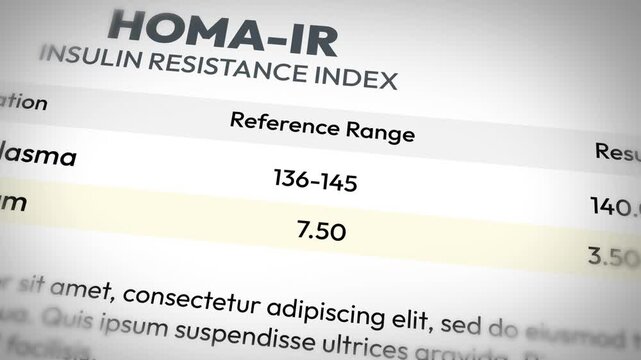 Homa-ir insulin resistance index chart with reference range results, medical analysis and health metrics 4k animation