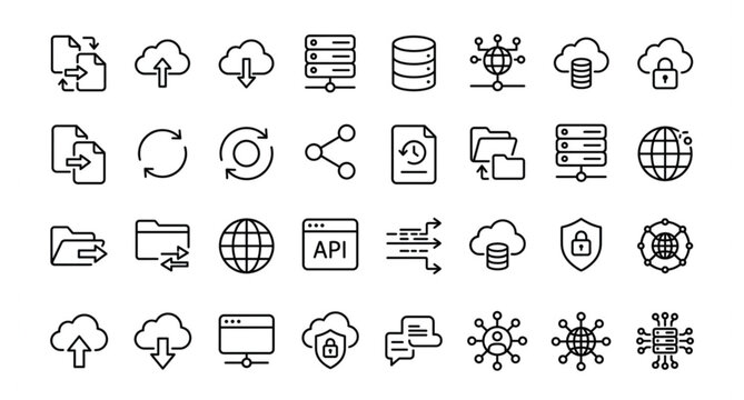 Cloud data storage and security icons
