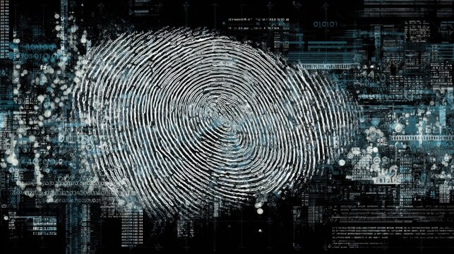 Abstract Fingerprint in Digital Environment with Data Streams and Technology Elements Representing Identity and Security