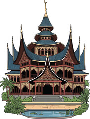 Fototapeta premium Traditional Thai Temple Architecture Ornate Building.