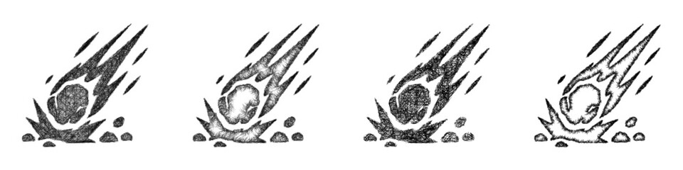 Sketch black and white meteor strike icon design set © David Zydd