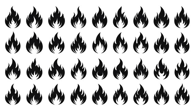 A grid of 30 black flame icons on a white background