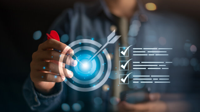Business strategist managing goal achievement and performance tracking while using digital planning tools, productivity systems and smart analytics to improve operational success and business growth.