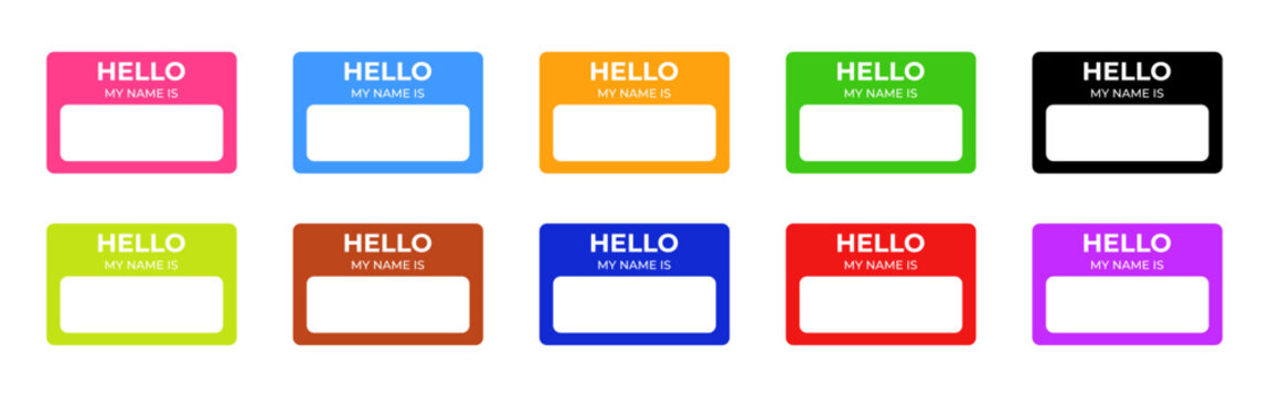 Vector illustration of colorful Hello My Name Is tags on transparent background