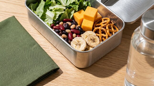 Cropped Lunch Container Detail With Discordant Homemade Food Pairing