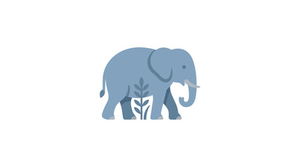 Fototapeta premium Minimalist Blue Elephant Silhouette with Abstract Plant Elements