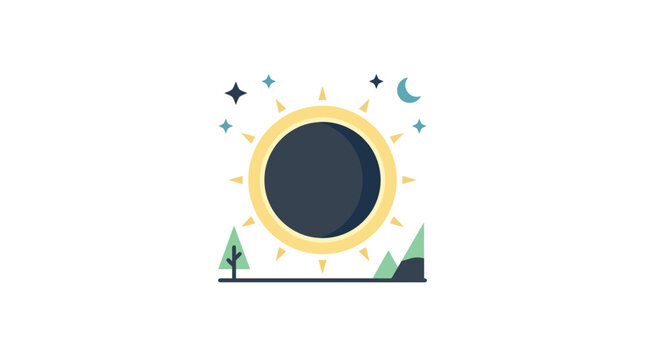 Minimalist Illustration of Solar Eclipse with Nature Elements