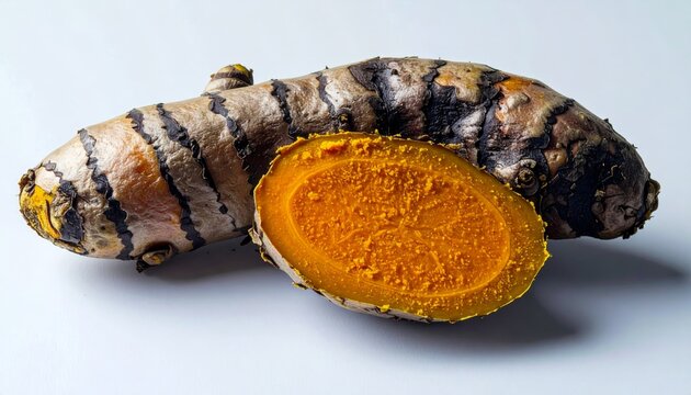 Fresh Turmeric Root and Vibrant Sliced Cross-Section